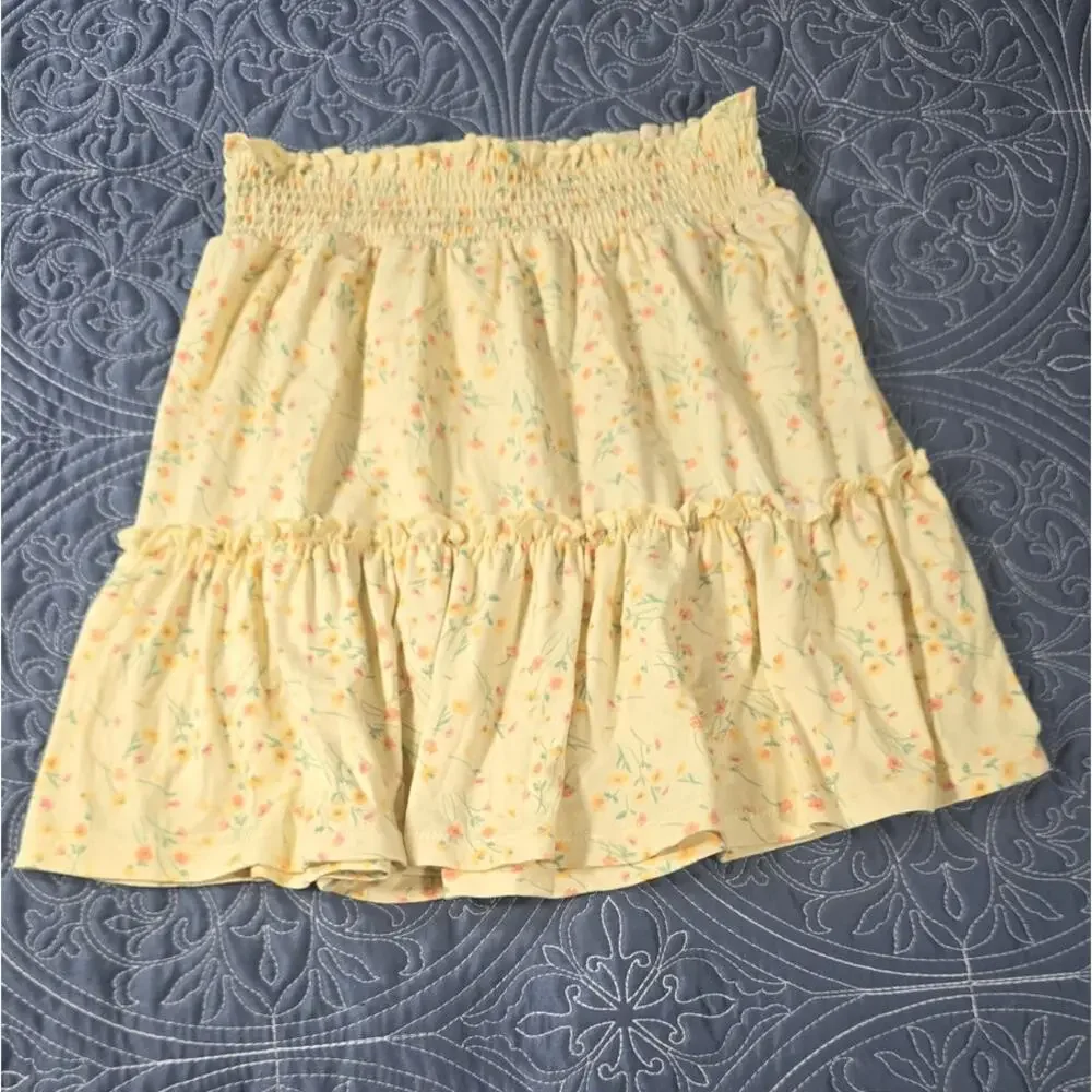 The Commons Yellow Floral Tiered Skirt Girls Medium